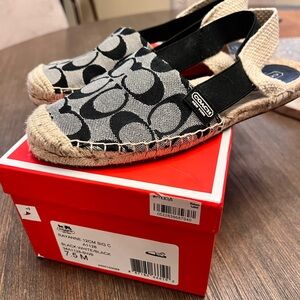 Coach Black and Gray Signature Espadrille Sandals